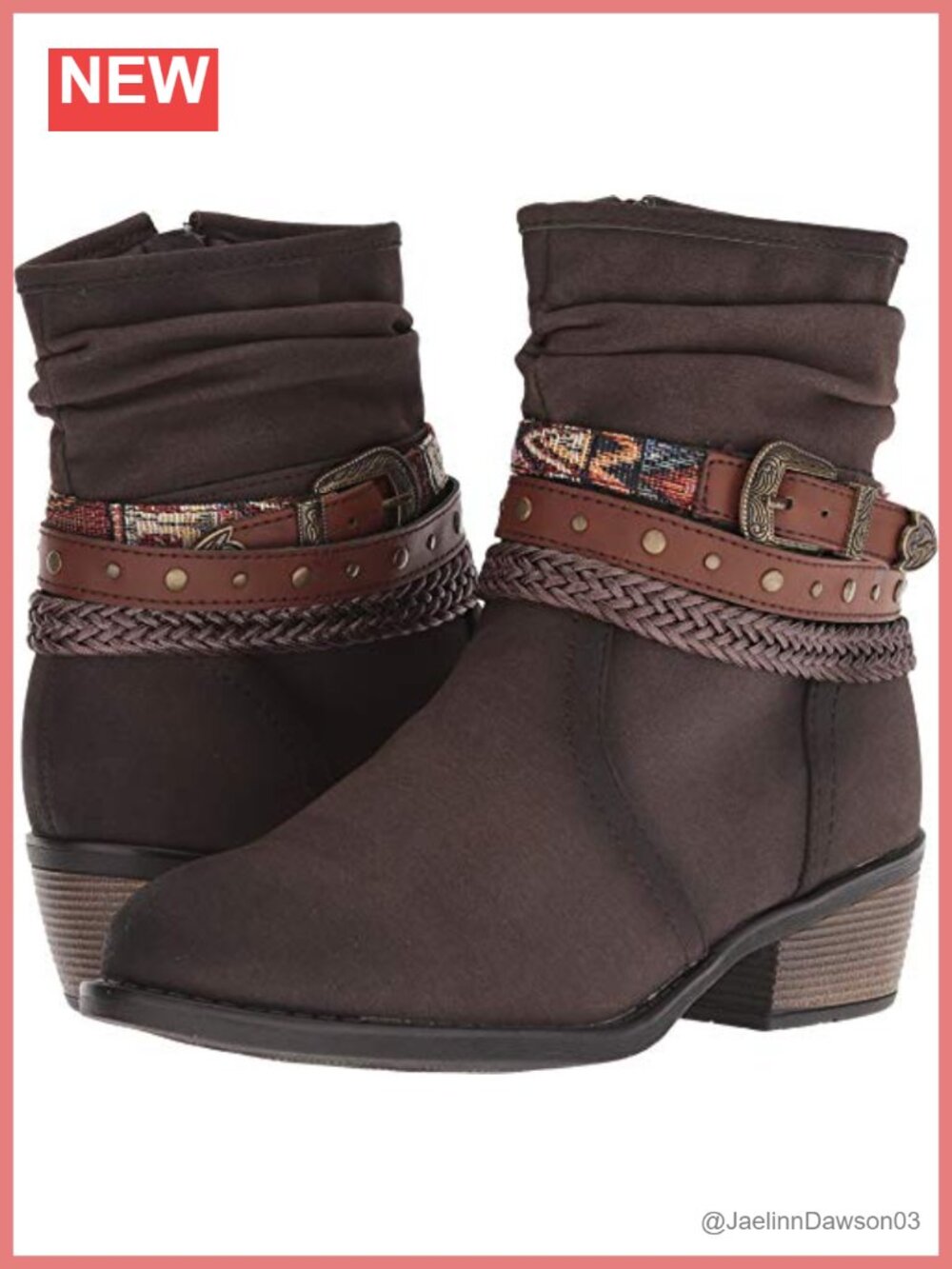 Women's Snip Toe Slip-On Ankle Boots Faux Leather Block Heel Embellished